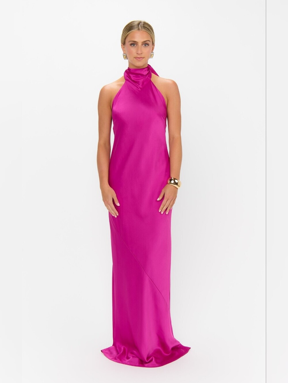 Show Me Your MuMu Lisa Rich Magenta Luxe Satin Maxi Dress Wedding Party Prom - Picture 5 of 12